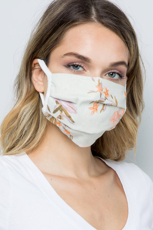 Double Layered Soft Linen Floral Fabric Face Mask  Ivy and Pearl Boutique