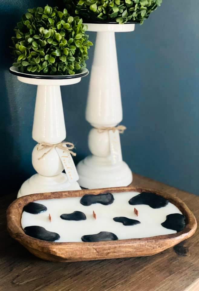 Dough Bowl Candles in Beautiful Reusable Wooden Bowls Ivy and Pearl Boutique Cow Banana Nut Bread