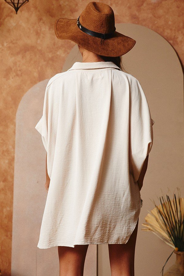 Drapey dolman sleeve high low button up oversized blouse Ivy and Pearl Boutique