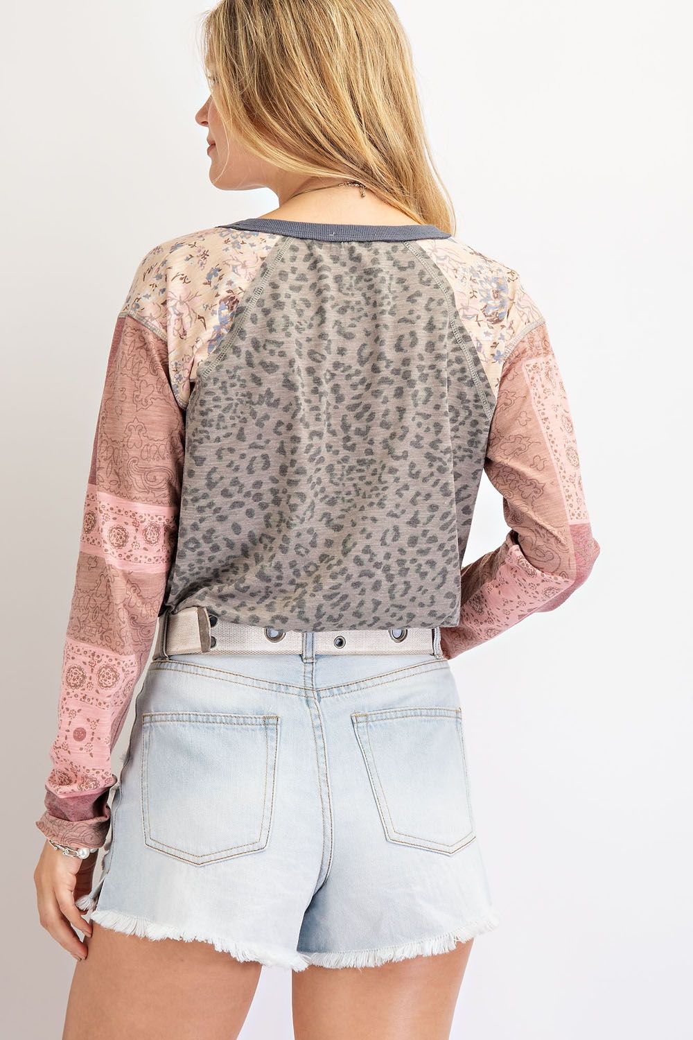 Dream-in animal print mix tribal sleeves V-neck knit top Ivy and Pearl Boutique
