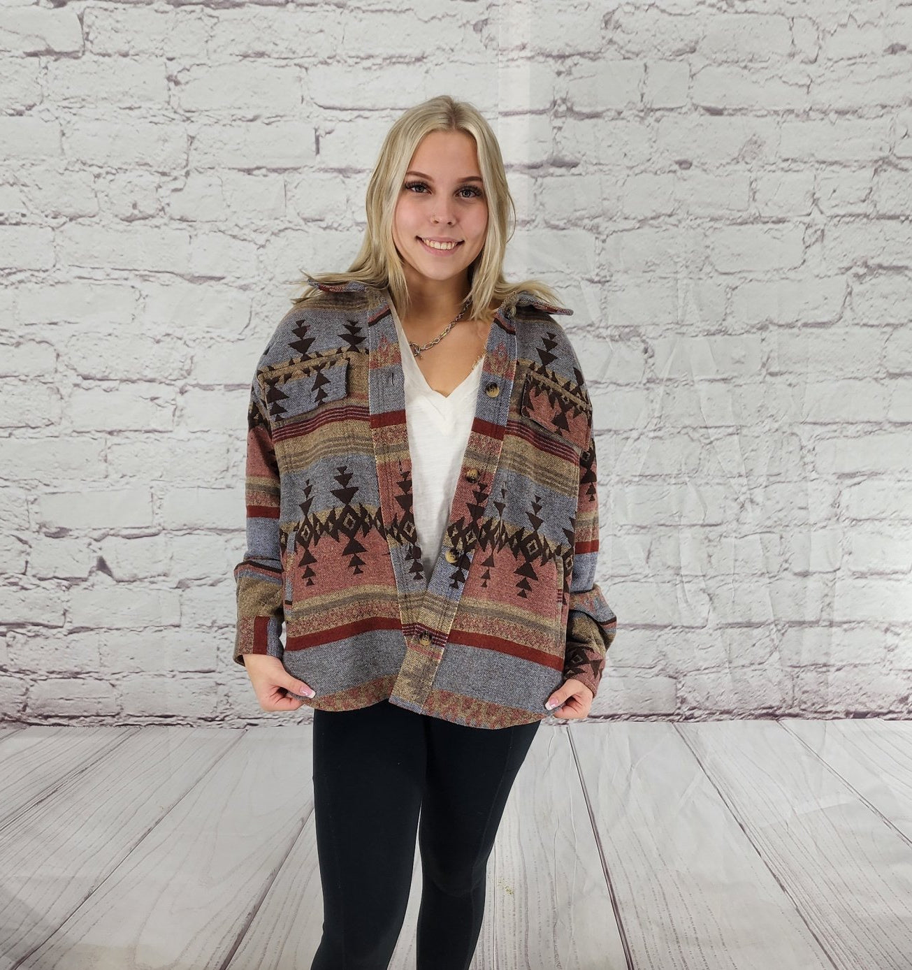 Ethnic printed shirt jacket Ivy and Pearl Boutique