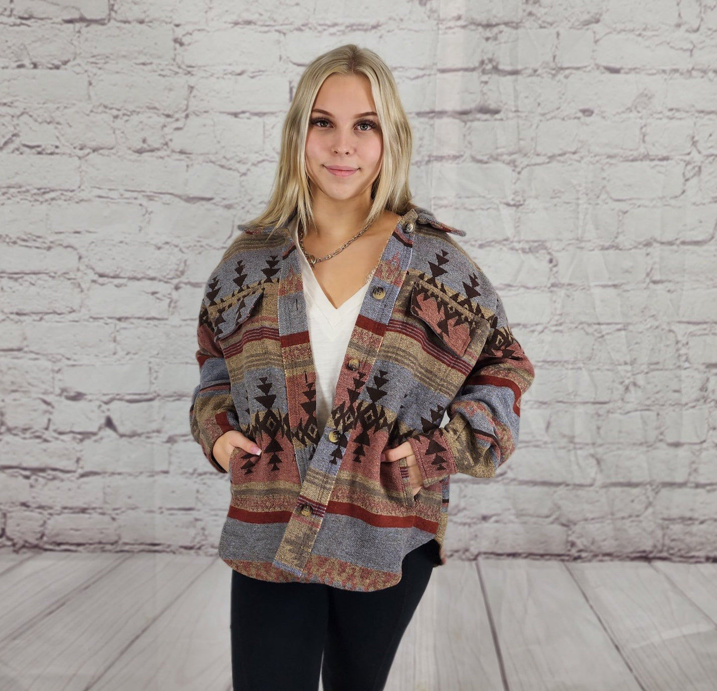 Ethnic printed shirt jacket Ivy and Pearl Boutique