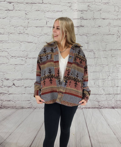 Ethnic printed shirt jacket Ivy and Pearl Boutique