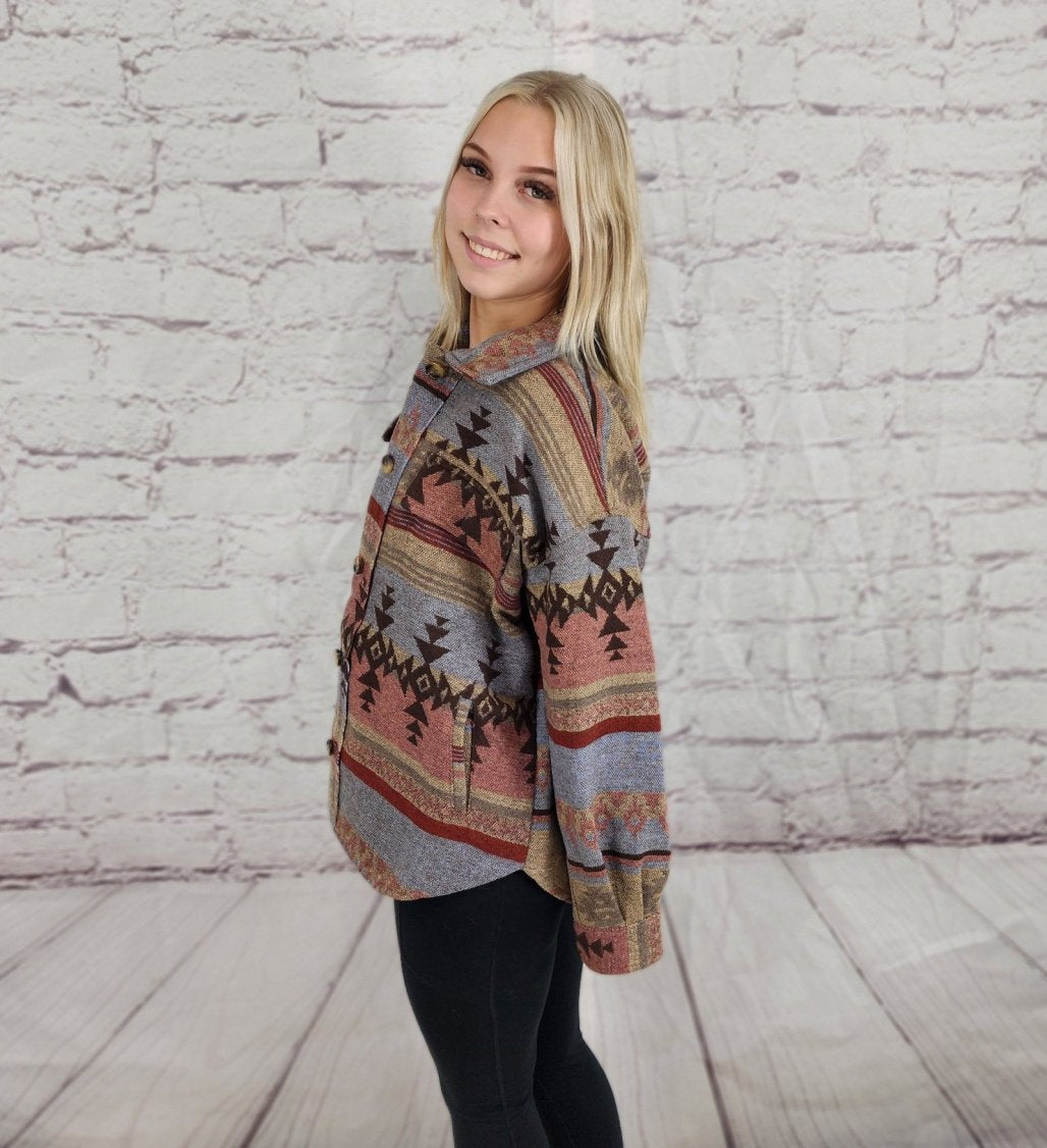 Ethnic printed shirt jacket Ivy and Pearl Boutique