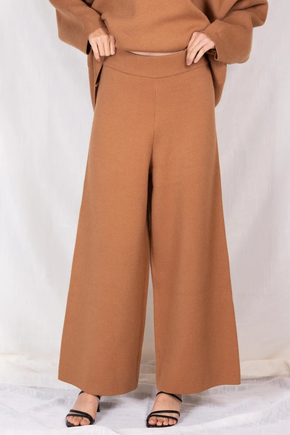 Elegant ankle length knit wide leg pants Ivy and Pearl Boutique