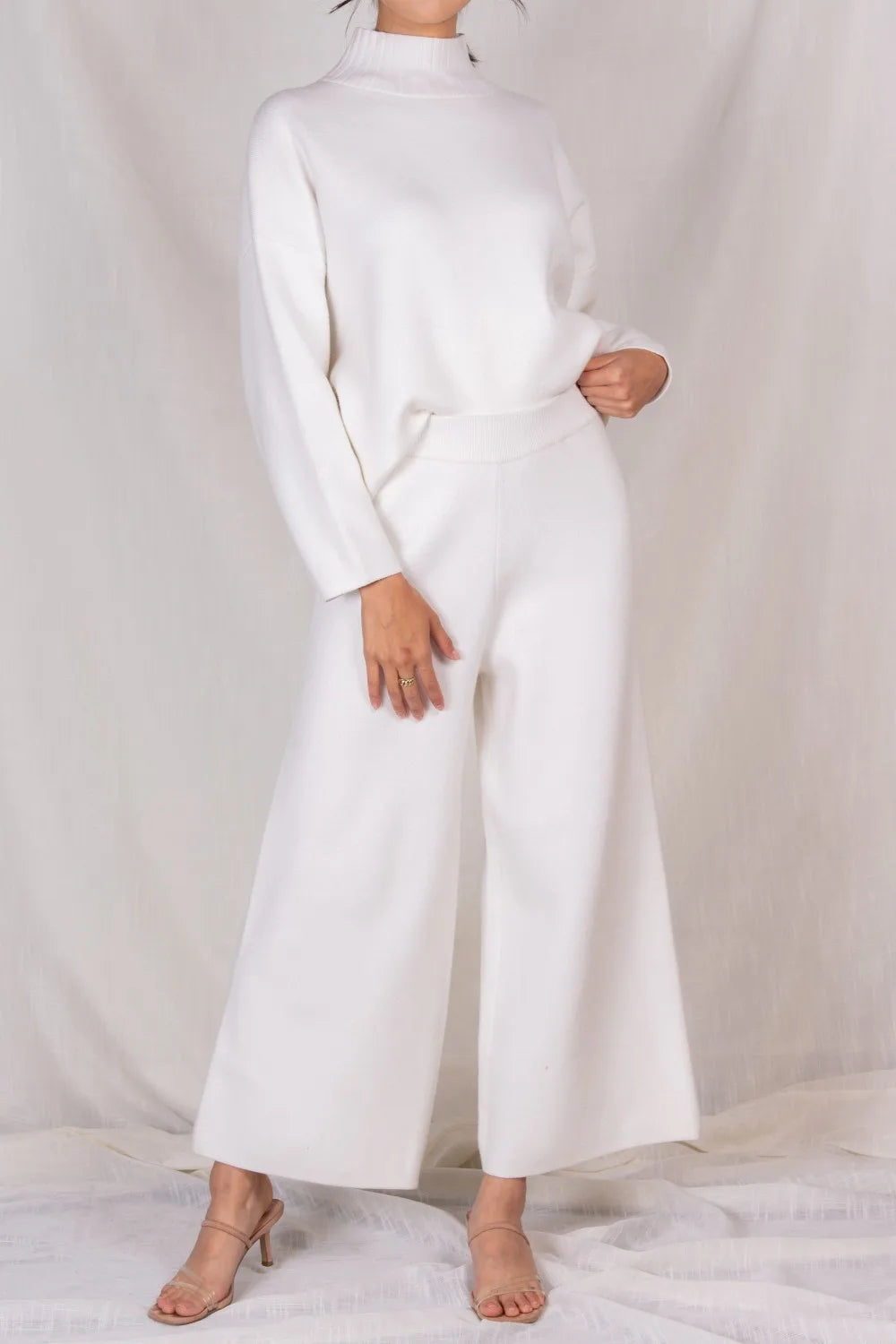 Elegant ankle length knit wide leg pants Ivy and Pearl Boutique Ivory L