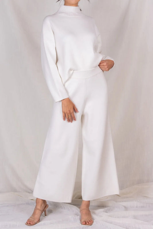 Elegant ankle length knit wide leg pants  Ivy and Pearl Boutique Ivory L