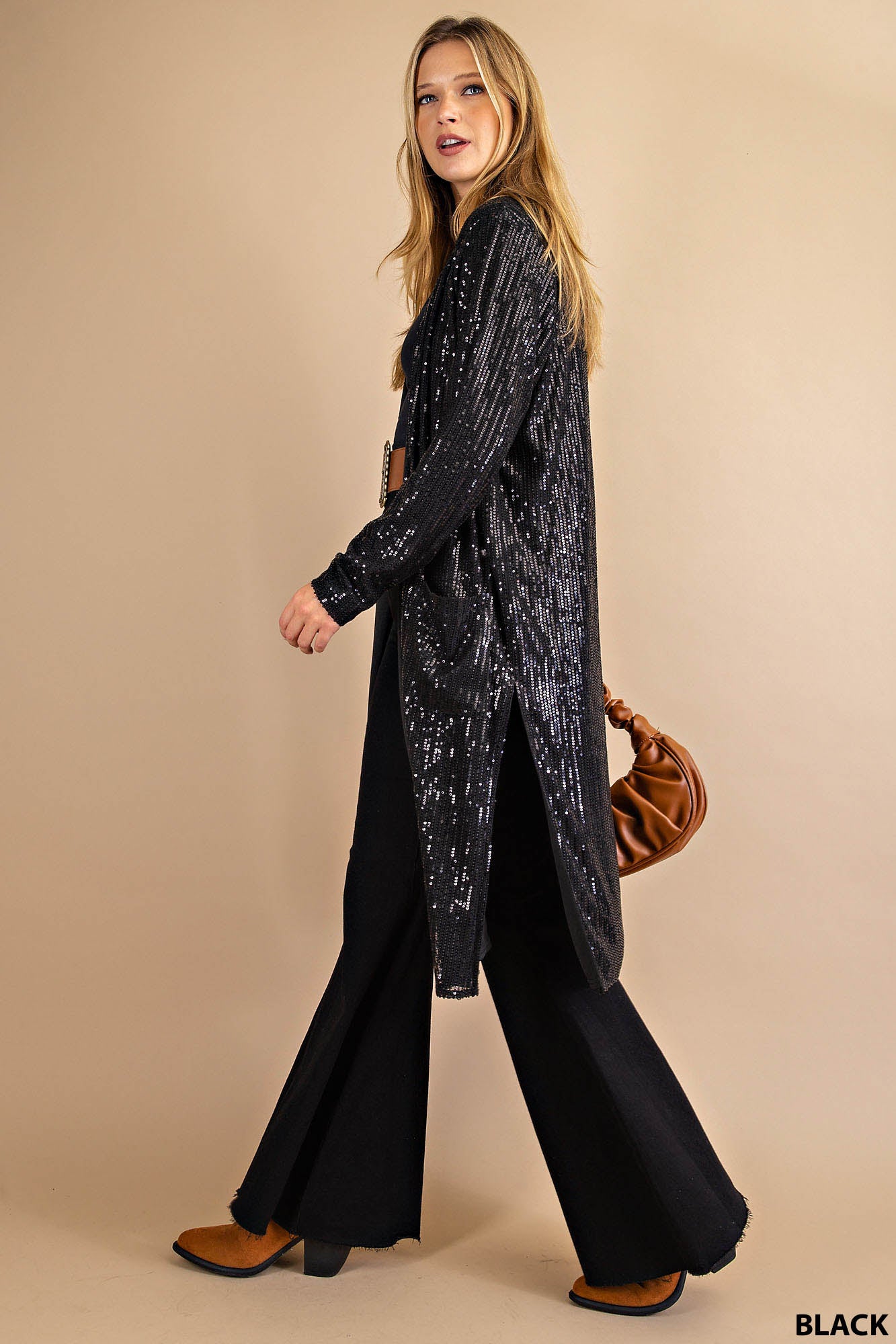 Elegant Black Sequined Duster Ivy and Pearl Boutique