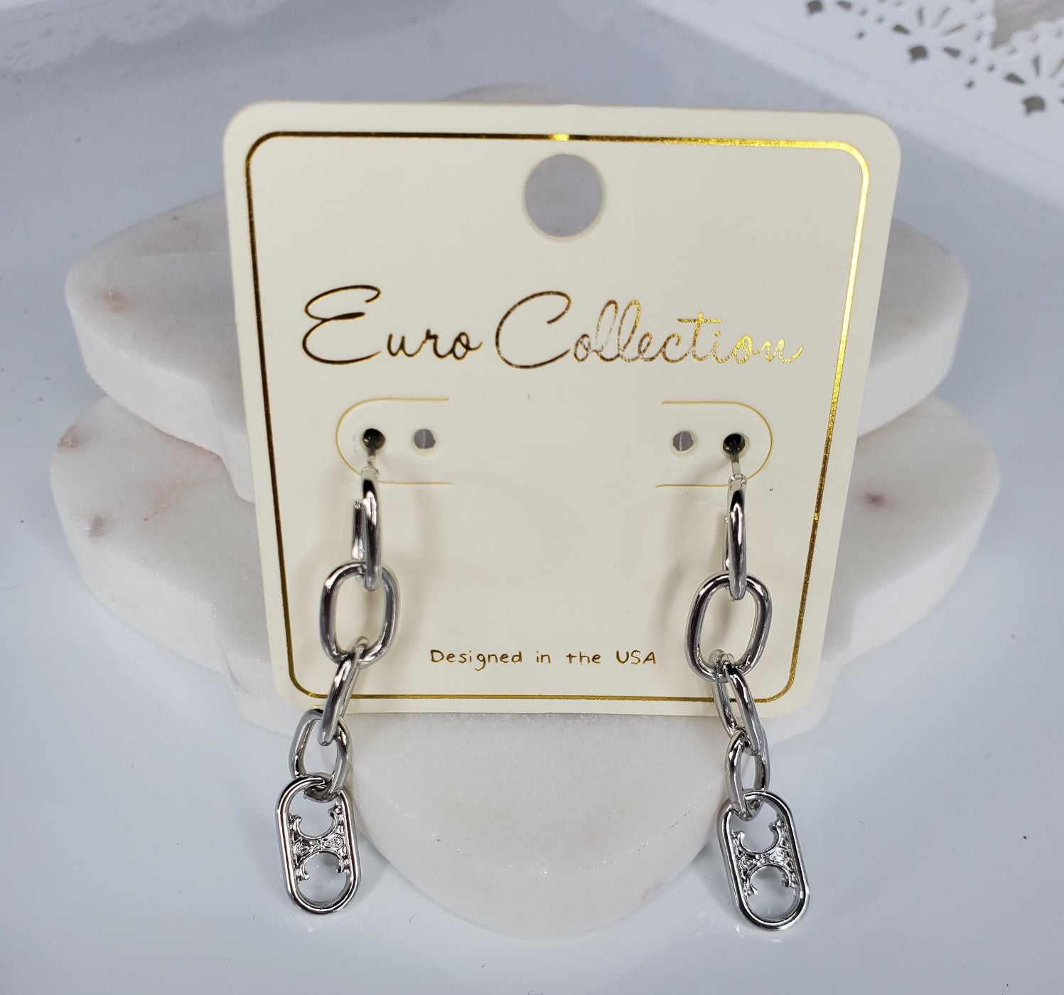 Euro Collection 4-link chain and charm earrings  Ivy and Pearl Boutique Silver