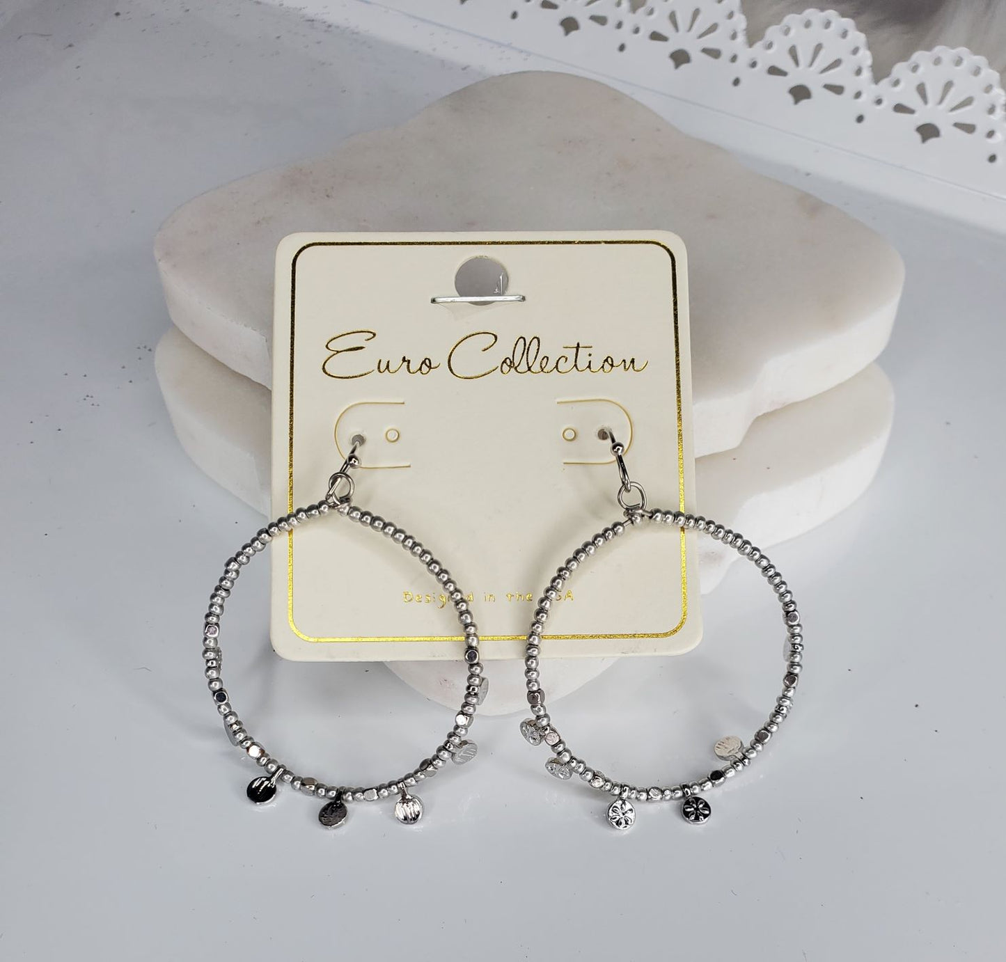 Euro Collection beads on wire with flowered disc loop earrings  Ivy and Pearl Boutique