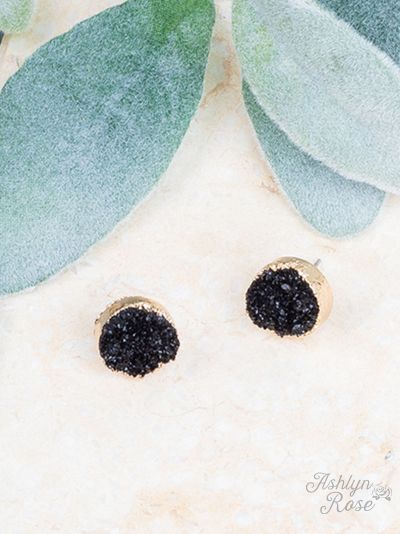 Everyday Everywhere Druzy Studd earring  Ivy and Pearl Boutique Black