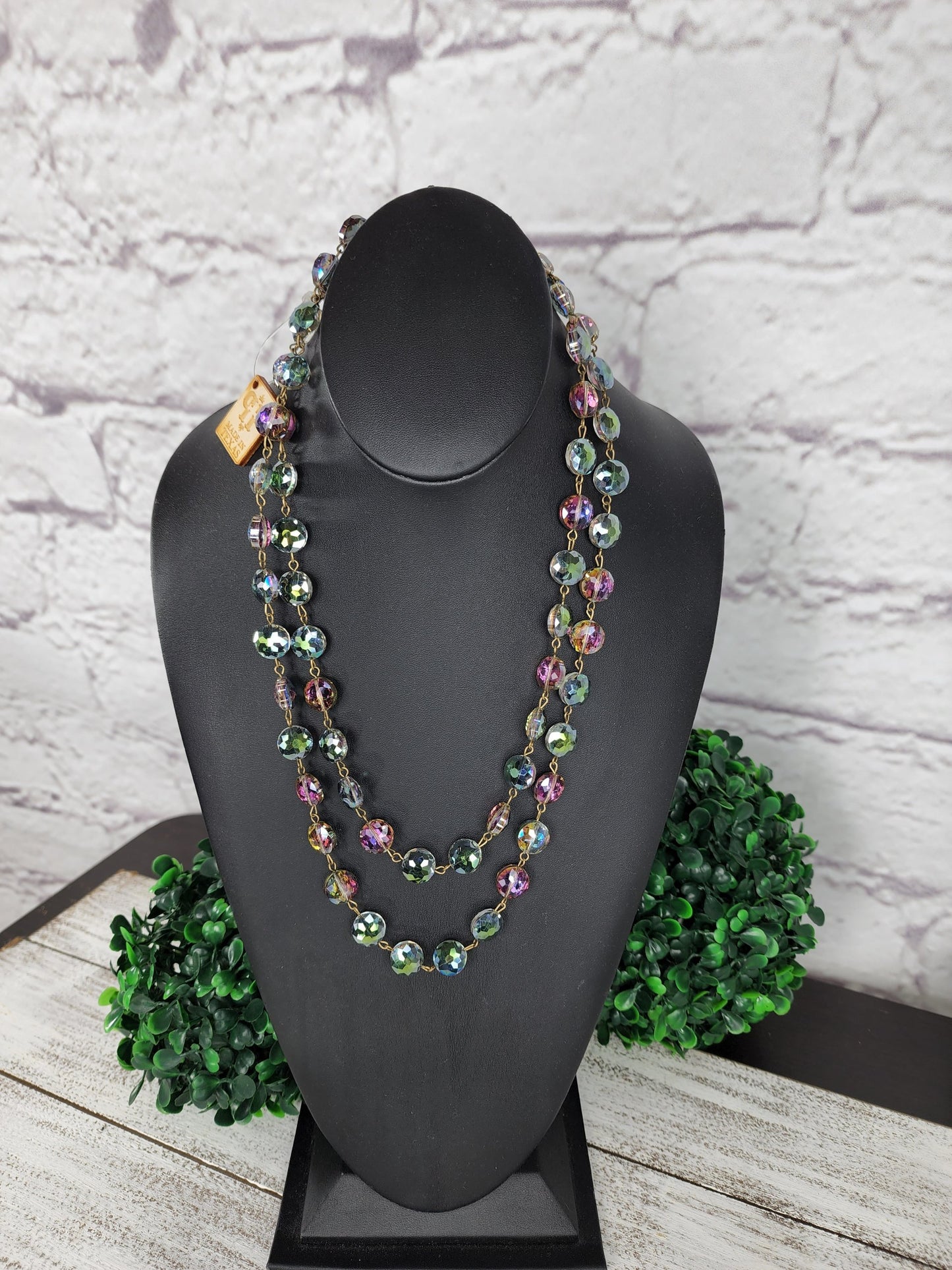 Faceted crystal on bronze wire necklace Ivy and Pearl Boutique