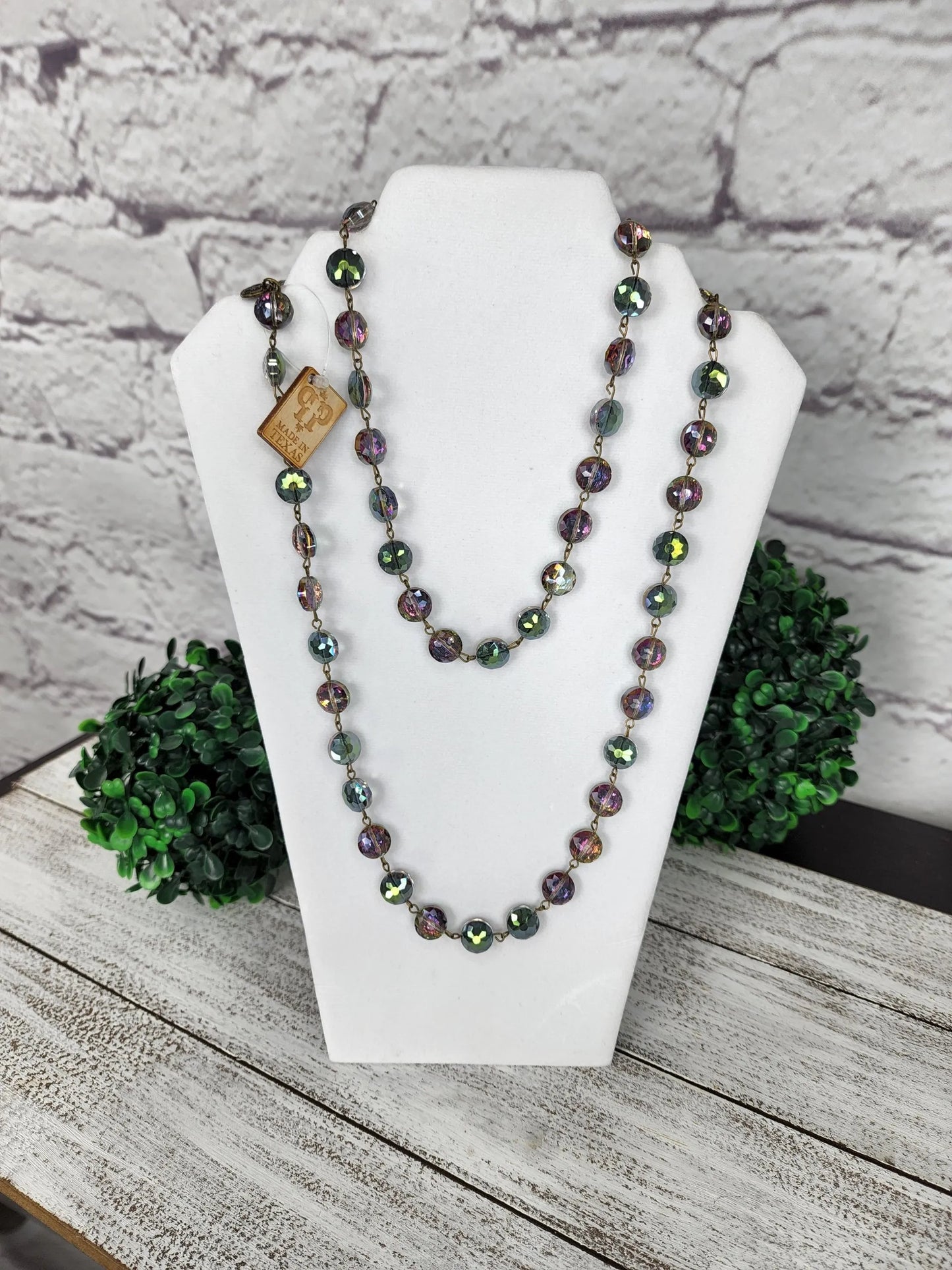 Faceted crystal on bronze wire necklace Ivy and Pearl Boutique