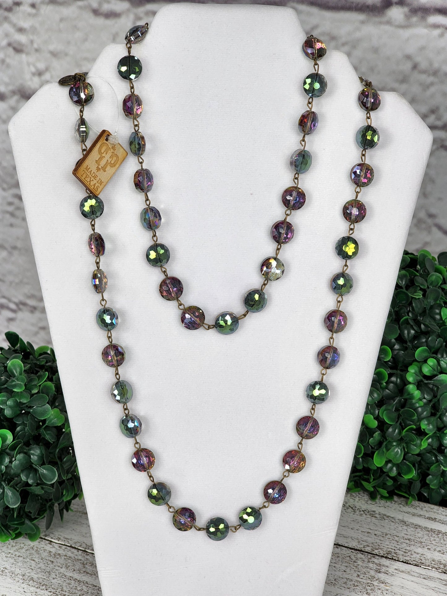 Faceted crystal on bronze wire necklace Ivy and Pearl Boutique