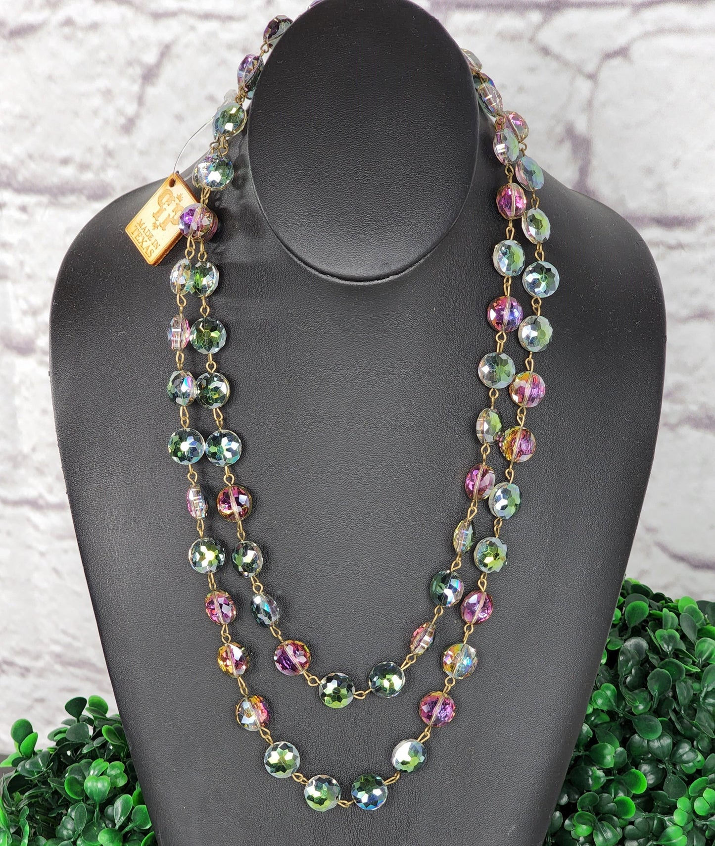 Faceted crystal on bronze wire necklace Ivy and Pearl Boutique