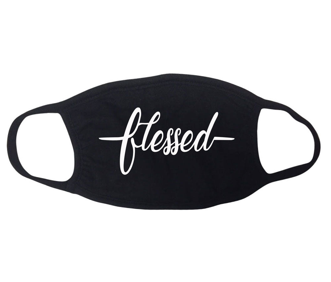 Faith-based cotton designer face masks with variable phrases Ivy and Pearl Boutique Black Blessed