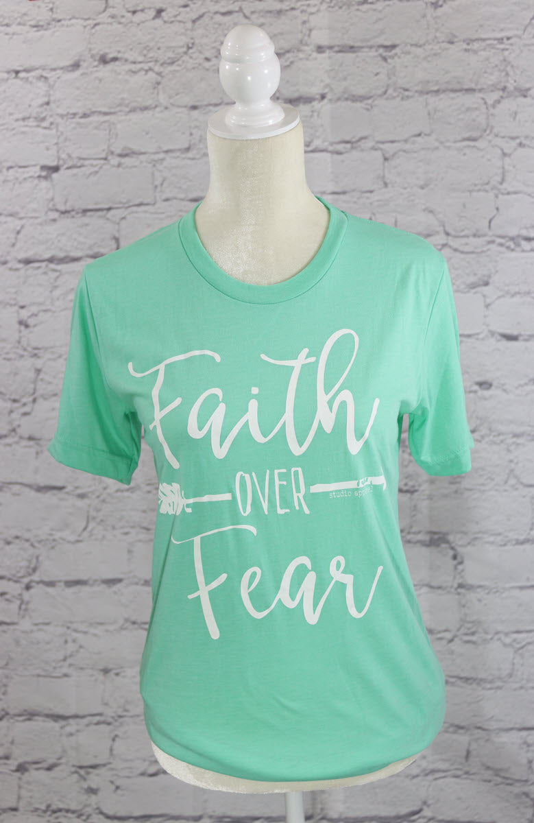 "Faith over Fear" crew neck T-Shirt Ivy and Pearl Boutique Mint S