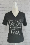 "Faith over Fear" V-neck T-Shirt  Ivy and Pearl Boutique Dark gray S