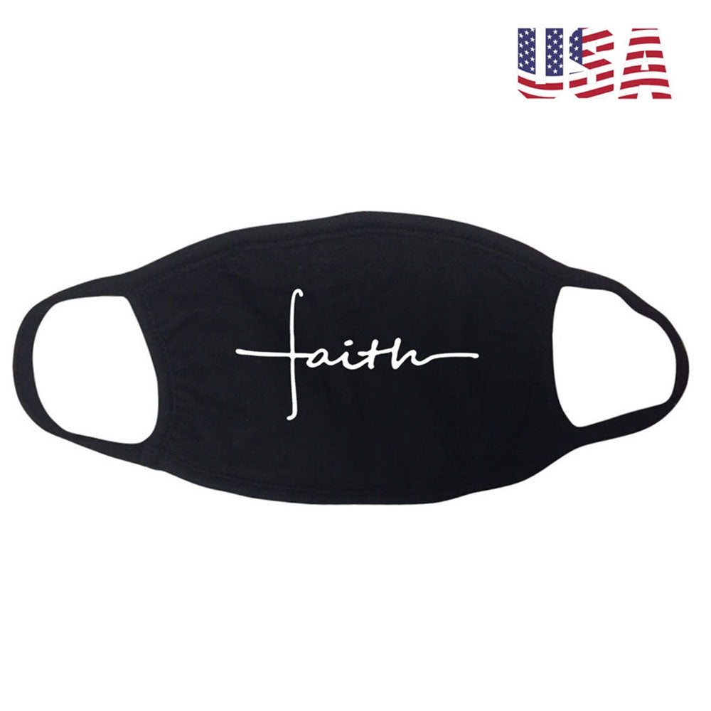 Faith-based face mask with "faith" in thin letters Ivy and Pearl Boutique