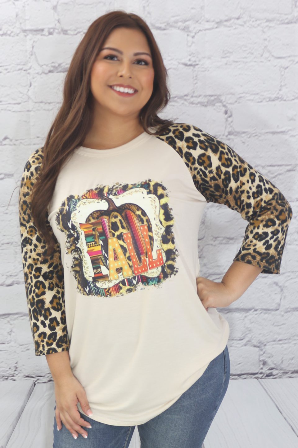 Fall leopard sleeve T-shirt  Ivy and Pearl Boutique