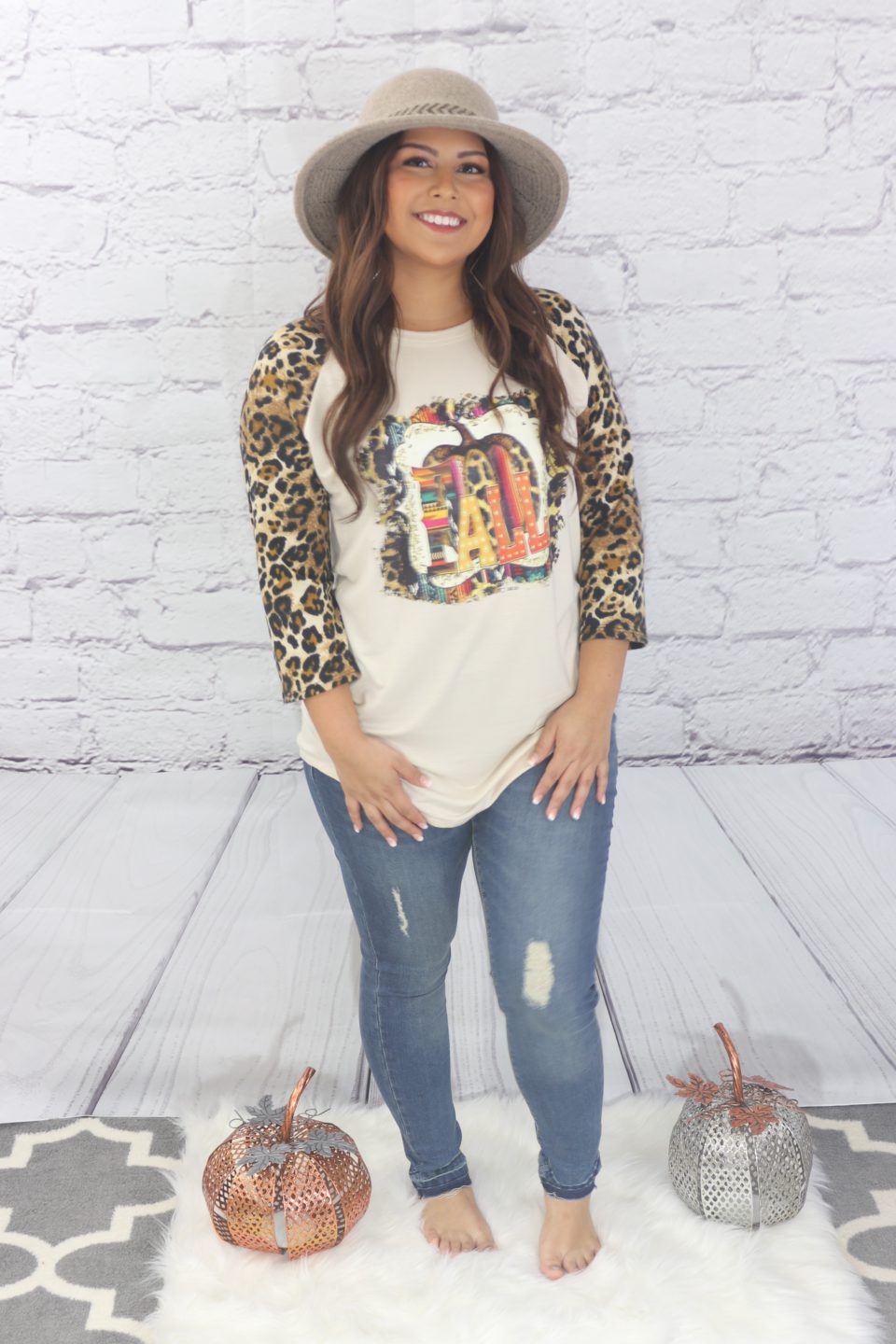 Fall leopard sleeve T-shirt  Ivy and Pearl Boutique