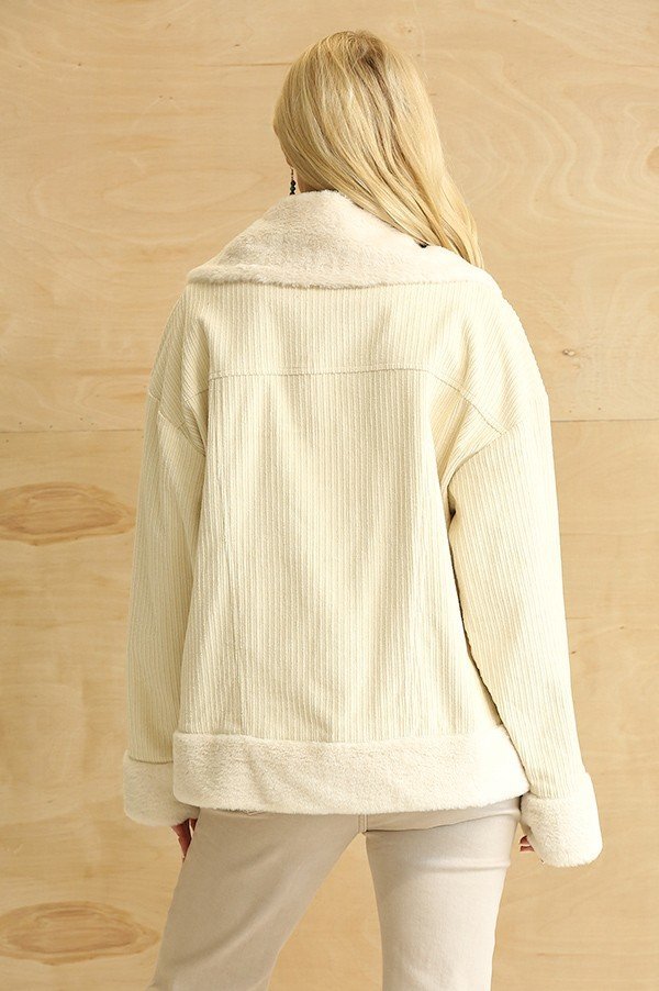 Faux fur and corduroy jacket featuring hidden placket and pocket Ivy and Pearl Boutique