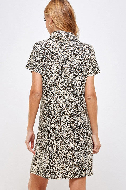 Fitted Leopard Print Cowl Neck Essential Dress with Built-in Face Mask Ivy and Pearl Boutique