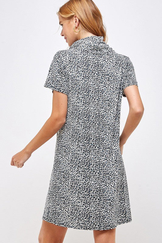 Fitted Leopard Print Cowl Neck Essential Dress with Built-in Face Mask Ivy and Pearl Boutique