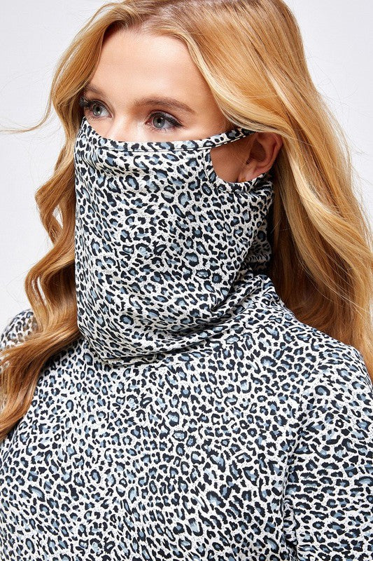 Fitted Leopard Print Cowl Neck Essential Dress with Built-in Face Mask Ivy and Pearl Boutique