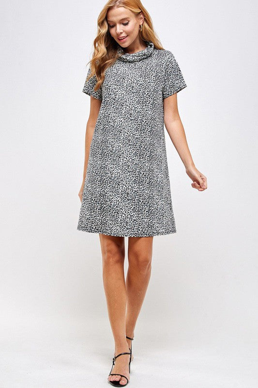 Fitted Leopard Print Cowl Neck Essential Dress with Built-in Face Mask Ivy and Pearl Boutique