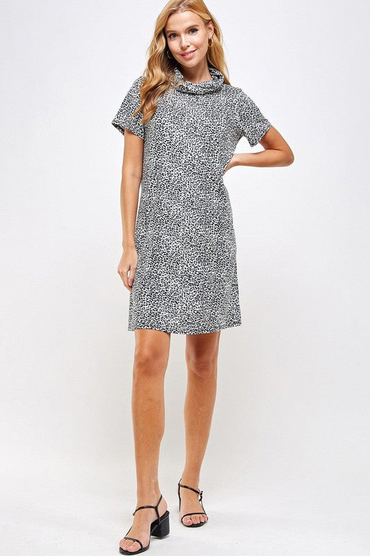 Fitted Leopard Print Cowl Neck Essential Dress with Built-in Face Mask Ivy and Pearl Boutique