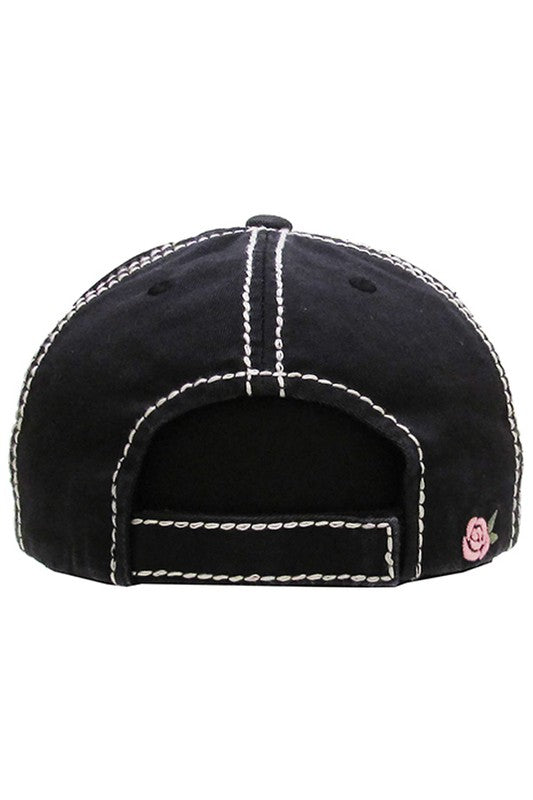 Floral cow skull vintage ball cap Ivy and Pearl Boutique