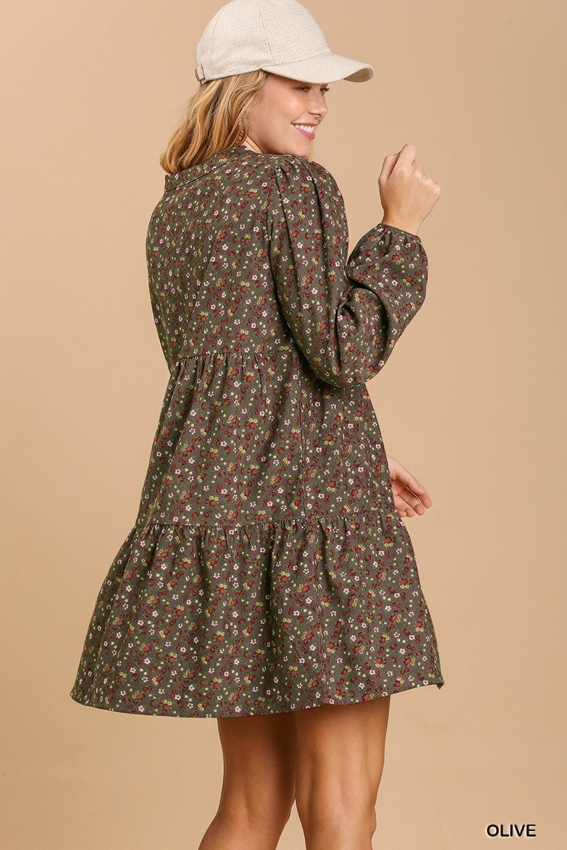 Floral Print Split Neck Tiered Dress Ivy and Pearl Boutique