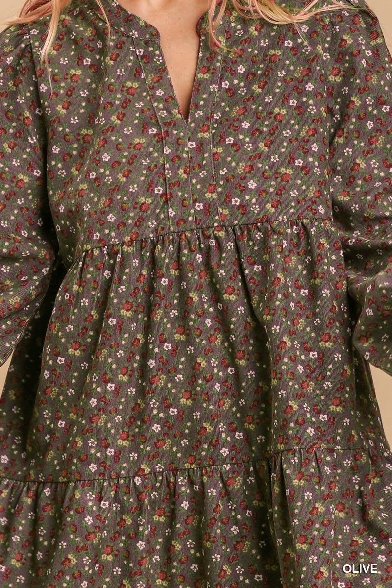 Floral Print Split Neck Tiered Dress Ivy and Pearl Boutique
