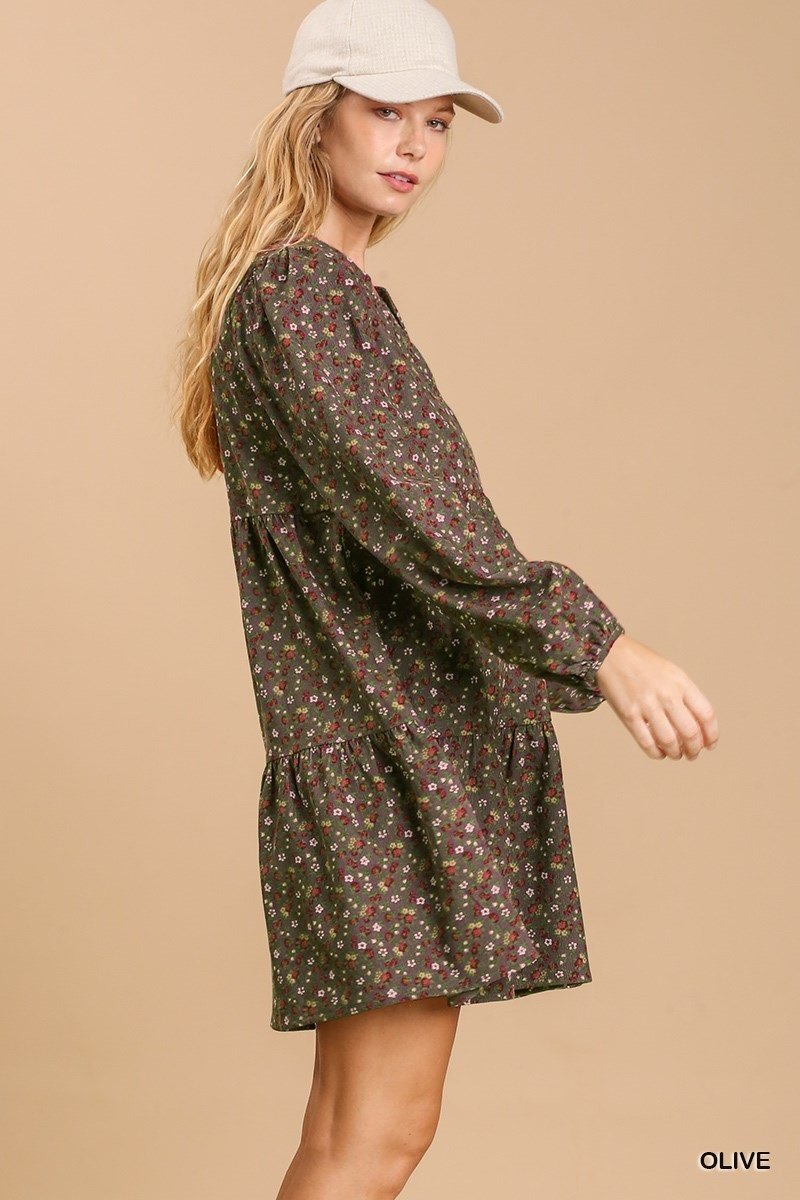 Floral Print Split Neck Tiered Dress Ivy and Pearl Boutique