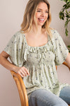 Floral babydoll smocked ruffle sleeve blouse  Ivy and Pearl Boutique