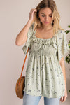 Floral babydoll smocked ruffle sleeve blouse  Ivy and Pearl Boutique S