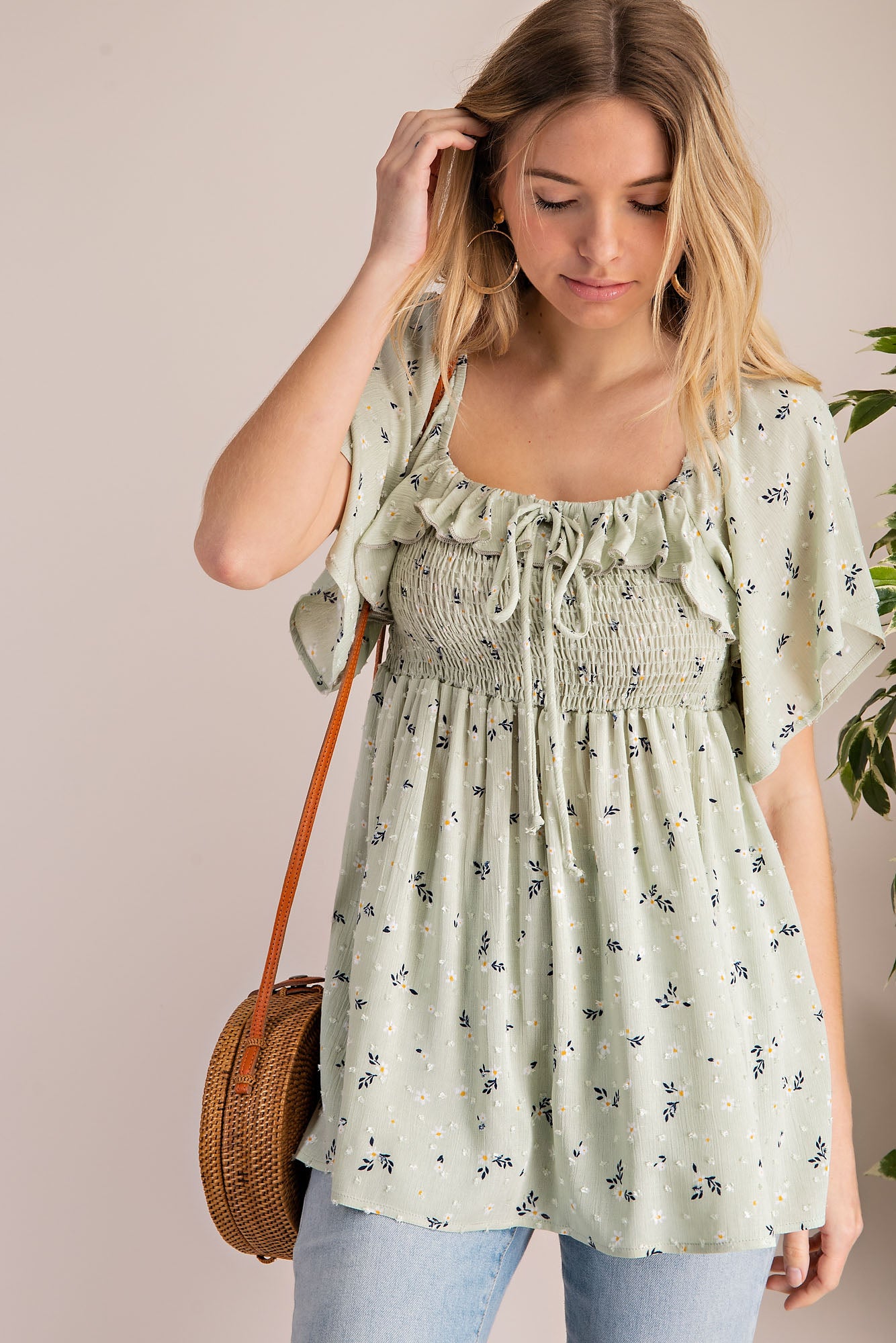 Floral babydoll smocked ruffle sleeve blouse  Ivy and Pearl Boutique S