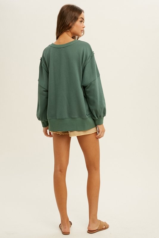 French terry sweatshirt with raw edge detail  Ivy and Pearl Boutique   