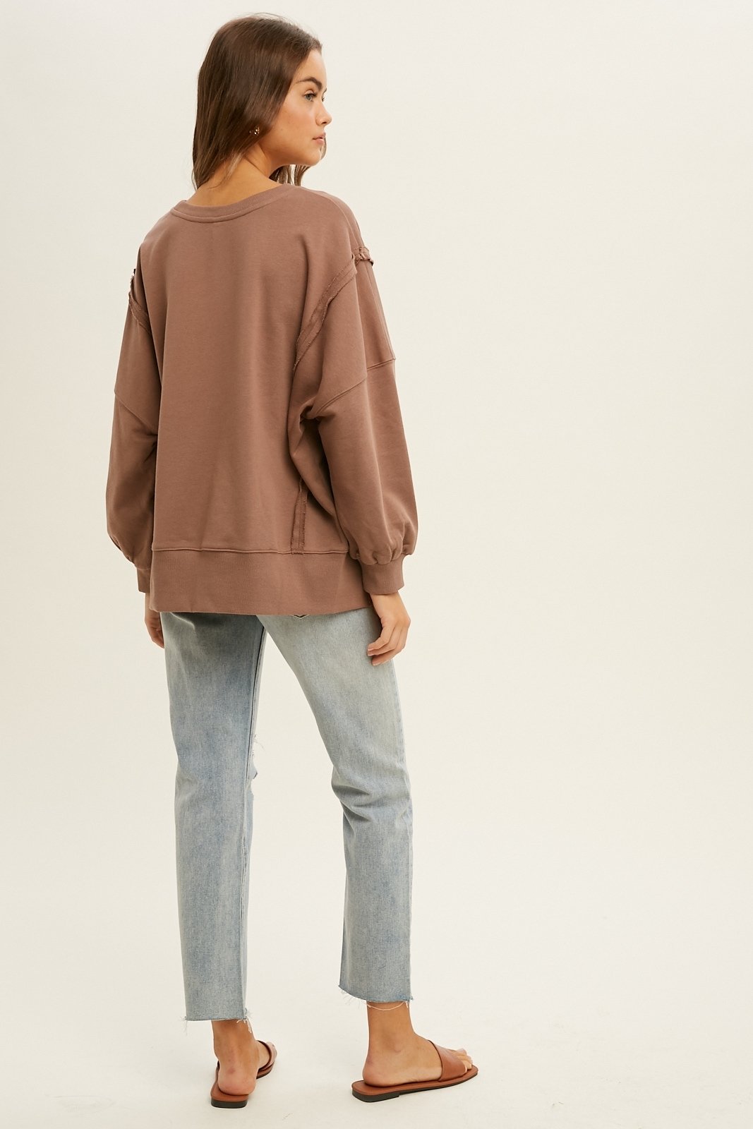 French terry sweatshirt with raw edge detail Ivy and Pearl Boutique