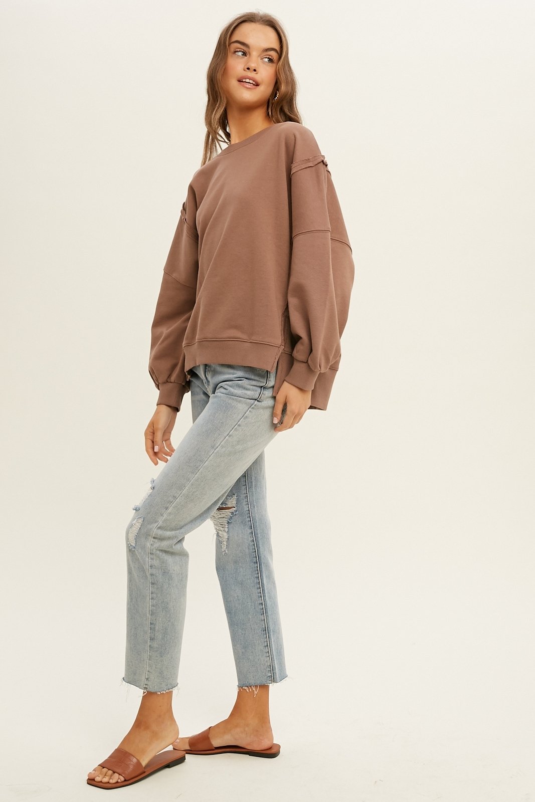 French terry sweatshirt with raw edge detail Ivy and Pearl Boutique