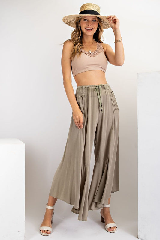 Fresh Air Rayon Gauze Ruffle Bottom Wide Leg Pants  Ivy and Pearl Boutique