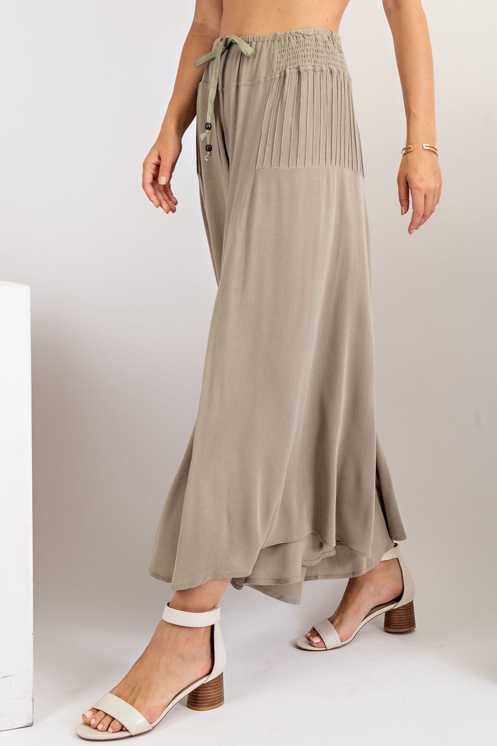 Fresh Air Rayon Gauze Ruffle Bottom Wide Leg Pants Ivy and Pearl Boutique