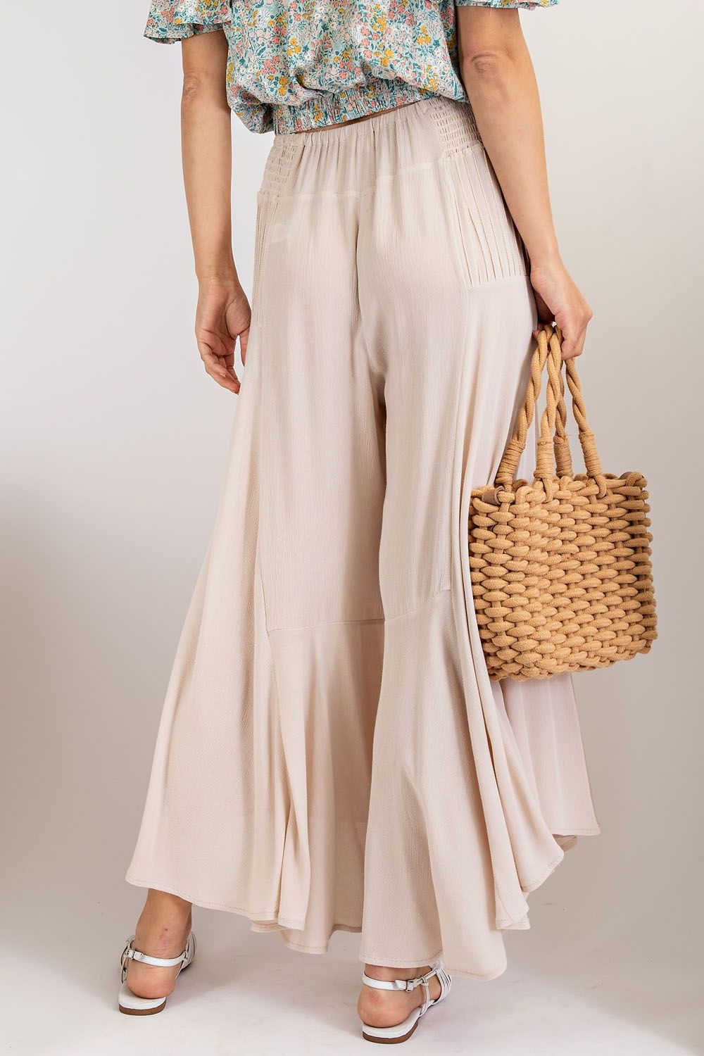 Fresh Air Rayon Gauze Ruffle Bottom Wide Leg Pants Ivy and Pearl Boutique
