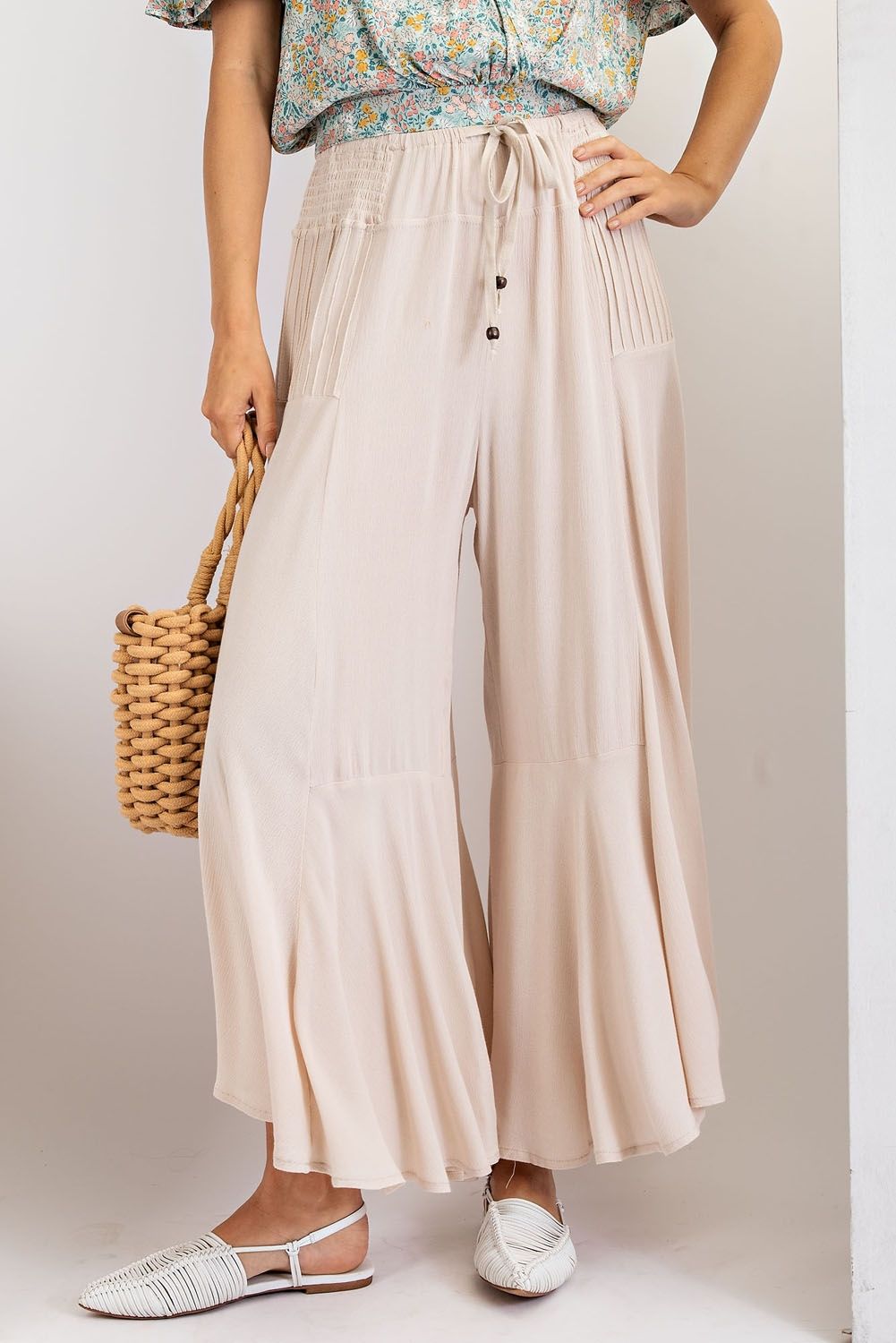 Fresh Air Rayon Gauze Ruffle Bottom Wide Leg Pants Ivy and Pearl Boutique Eggshell S
