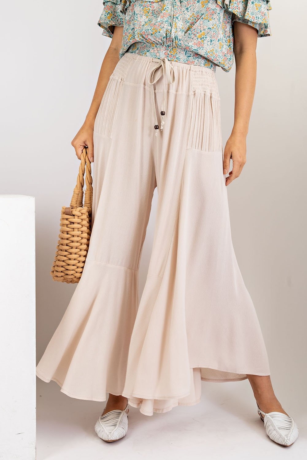 Fresh Air Rayon Gauze Ruffle Bottom Wide Leg Pants Ivy and Pearl Boutique