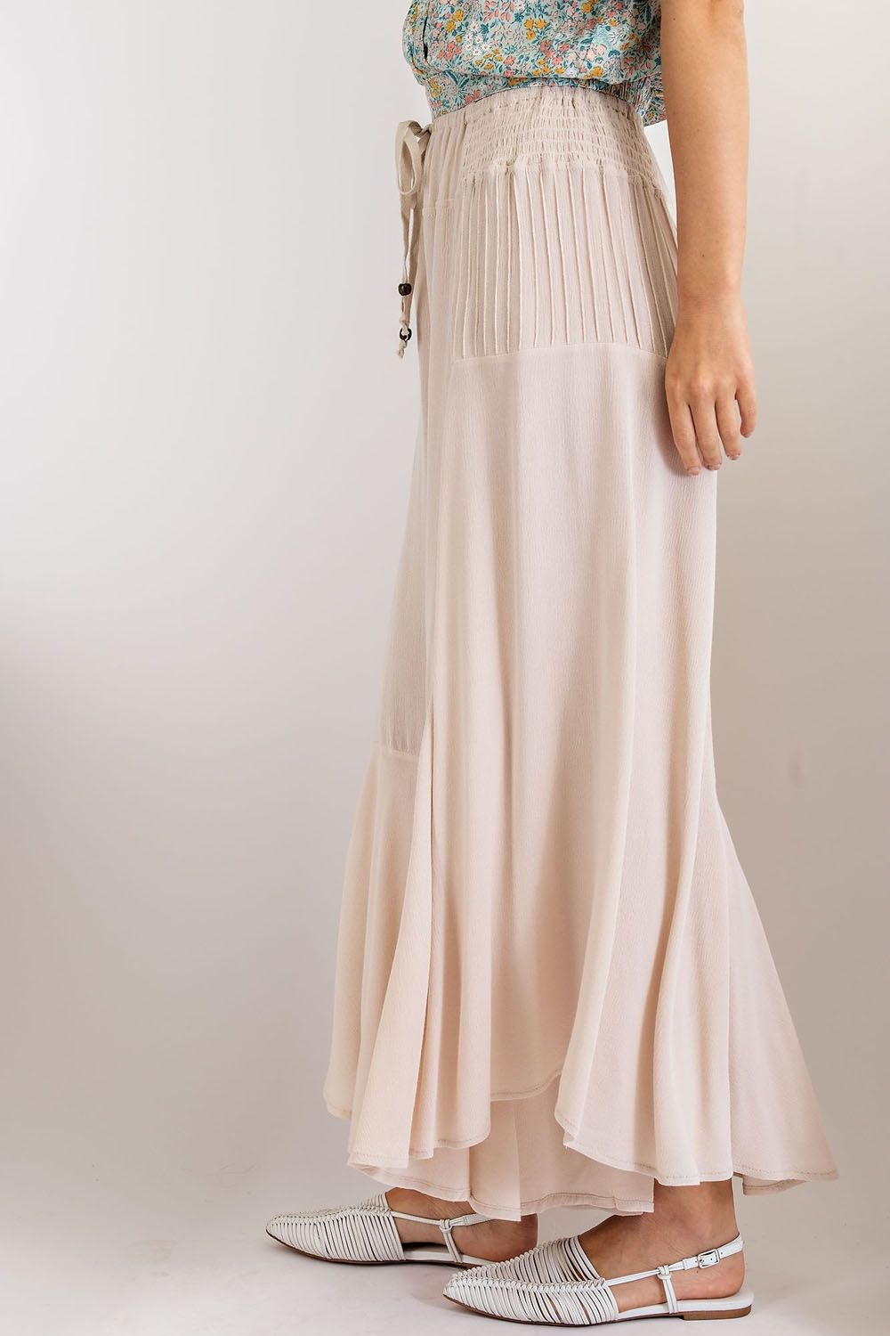 Fresh Air Rayon Gauze Ruffle Bottom Wide Leg Pants Ivy and Pearl Boutique
