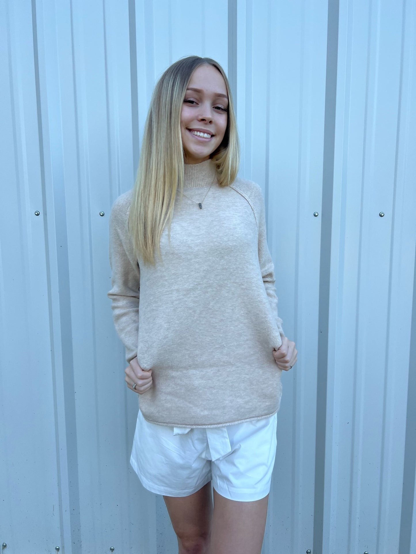 Be Cool Mock neck pullover sweater top Ivy and Pearl Boutique