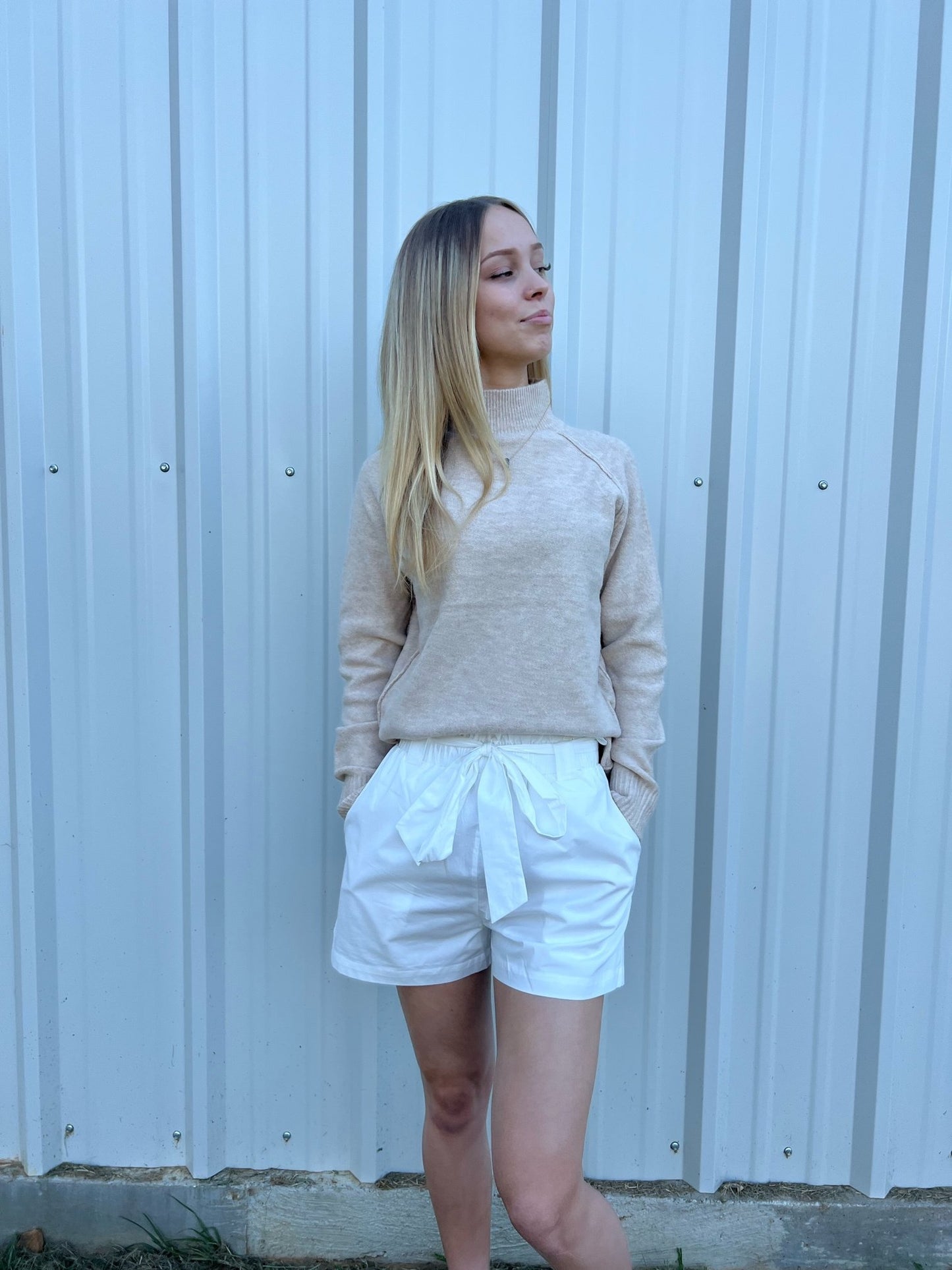 Be Cool Mock neck pullover sweater top Ivy and Pearl Boutique Oatmeal M/L