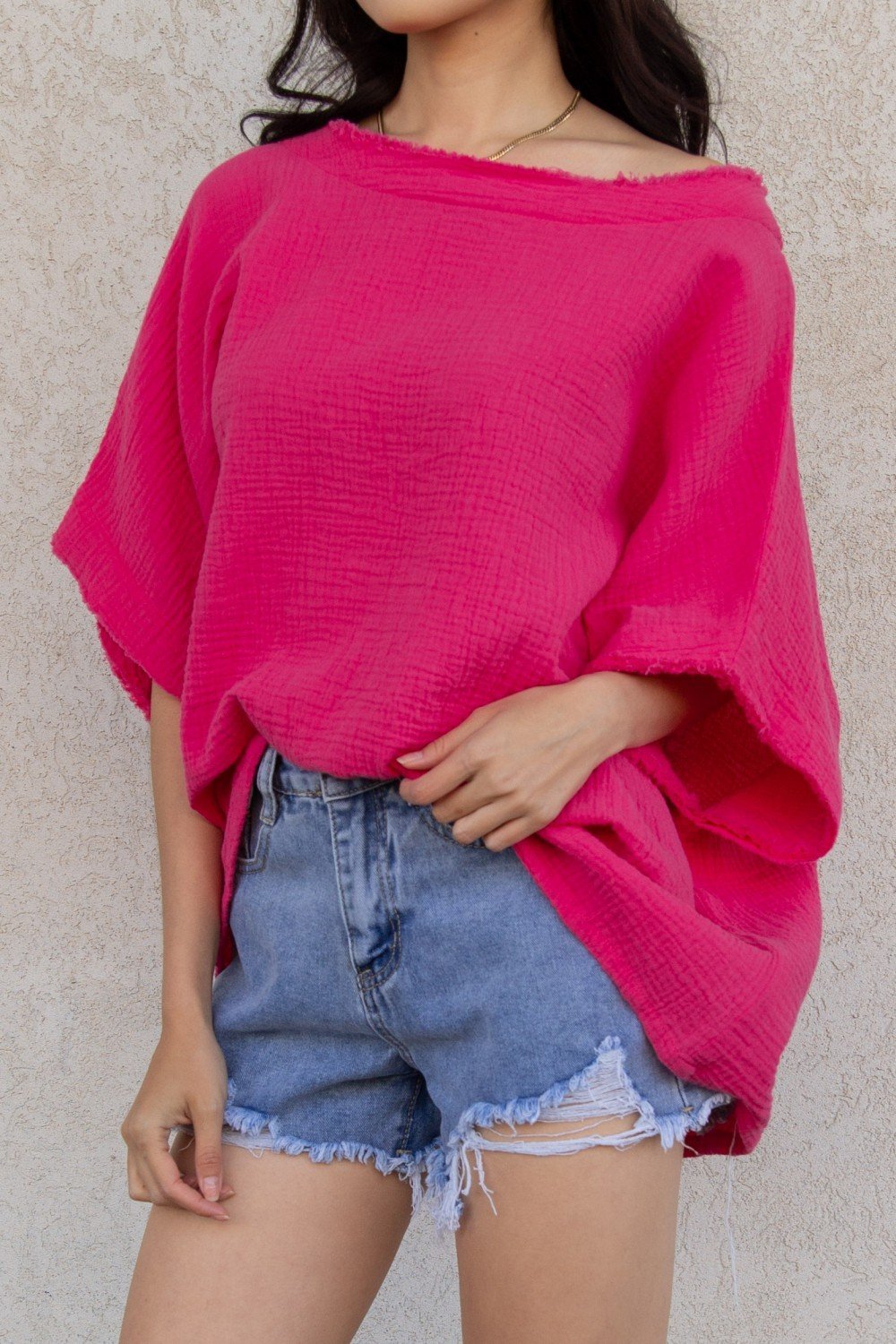Gauze raw edge poncho top  Ivy and Pearl Boutique